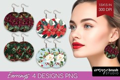 Poinsettia Round Earrings - Christmas PNG Sublimation Product Image 1