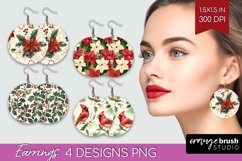 Poinsettia Round Earrings - Christmas PNG Sublimation Product Image 1