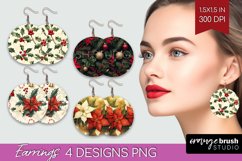 Poinsettia Round Earrings - Christmas PNG Sublimation Product Image 1