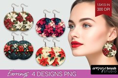 Poinsettia Round Earrings - Christmas PNG Sublimation Product Image 1