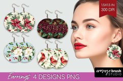 Poinsettia Round Earrings - Christmas PNG Sublimation Product Image 1