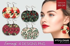 Poinsettia Round Earrings - Christmas PNG Sublimation Product Image 1