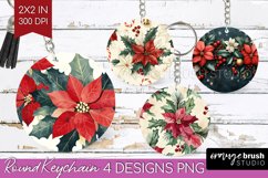 Poinsettia Keychain PNG - Christmas Keychain Sublimation Product Image 1