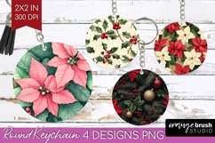Poinsettia Keychain PNG - Christmas Keychain Sublimation Product Image 1