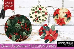 Poinsettia Keychain PNG - Christmas Keychain Sublimation Product Image 1