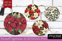 Poinsettia Keychain PNG - Christmas Keychain Sublimation Product Image 1