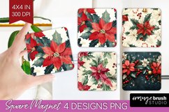 Poinsettia Magnet Sublimation - Christmas Square Magnet PNG Product Image 1