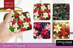 Poinsettia Magnet Sublimation - Christmas Square Magnet PNG Product Image 1