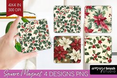 Poinsettia Magnet Sublimation - Christmas Square Magnet PNG Product Image 1