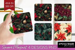 Poinsettia Magnet Sublimation - Christmas Square Magnet PNG Product Image 1