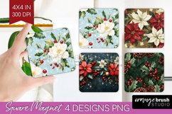 Poinsettia Magnet Sublimation - Christmas Square Magnet PNG Product Image 1