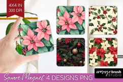 Poinsettia Magnet Sublimation - Christmas Square Magnet PNG Product Image 1