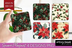 Poinsettia Magnet Sublimation - Christmas Square Magnet PNG Product Image 1