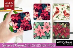 Poinsettia Magnet Sublimation - Christmas Square Magnet PNG Product Image 1