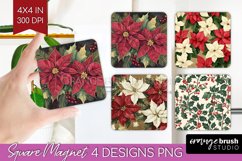Poinsettia Magnet Sublimation - Christmas Square Magnet PNG Product Image 1