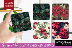 Poinsettia Magnet Sublimation - Christmas Square Magnet PNG Product Image 1