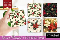 Poinsettia Magnet Sublimation - Christmas Square Magnet PNG Product Image 1