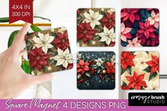Poinsettia Magnet Sublimation - Christmas Square Magnet PNG Product Image 1