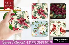 Poinsettia Magnet Sublimation - Christmas Square Magnet PNG Product Image 1