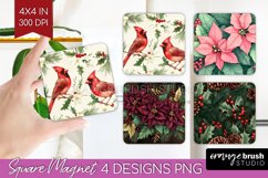 Poinsettia Magnet Sublimation - Christmas Square Magnet PNG Product Image 1