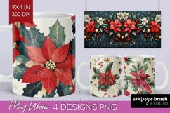 Poinsettia Mug Wrap - Christmas Mug PNG Sublimation Product Image 1
