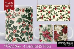 Poinsettia Mug Wrap - Christmas Mug PNG Sublimation Product Image 1
