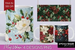 Poinsettia Mug Wrap - Christmas Mug PNG Sublimation Product Image 1