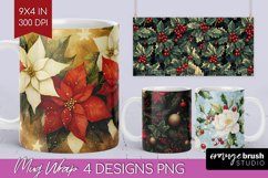 Poinsettia Mug Wrap - Christmas Mug PNG Sublimation Product Image 1