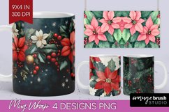 Poinsettia Mug Wrap - Christmas Mug PNG Sublimation Product Image 1