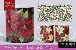 Poinsettia Mug Wrap - Christmas Mug PNG Sublimation Product Image 1
