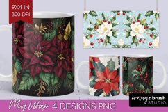 Poinsettia Mug Wrap - Christmas Mug PNG Sublimation Product Image 1