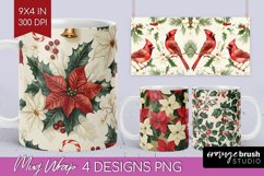 Poinsettia Mug Wrap - Christmas Mug PNG Sublimation Product Image 1