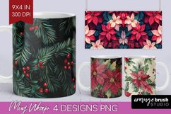 Poinsettia Mug Wrap - Christmas Mug PNG Sublimation Product Image 1
