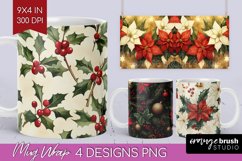 Poinsettia Mug Wrap - Christmas Mug PNG Sublimation Product Image 1
