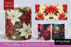 Poinsettia Mug Wrap - Christmas Mug PNG Sublimation Product Image 1