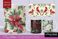 Poinsettia Mug Wrap - Christmas Mug PNG Sublimation Product Image 1