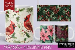 Poinsettia Mug Wrap - Christmas Mug PNG Sublimation Product Image 1