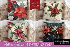 Poinsettia Pillow Sublimation - Christmas Pillow Cover PNG Product Image 1
