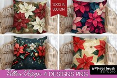 Poinsettia Pillow Sublimation - Christmas Pillow Cover PNG Product Image 1