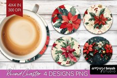 Poinsettia Round Coaster - Christmas Coaster PNG Sublimation Product Image 1