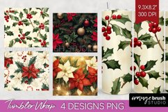 Poinsettia Tumbler Wrap - Christmas Tumbler PNG Sublimation Product Image 1