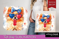 Pomeranian Dog Tote Bag 4th Of July Tote Bag PNG Sublimation Product Image 1