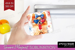 Pomeranian Dog Magnet Sublimation 4th Of July Square Magnet Product Image 1