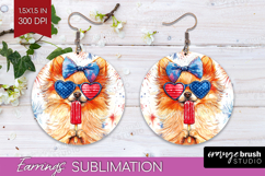 Pomeranian Dog Round Earrings 4th Of July PNG Sublimation Product Image 1