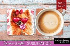 Pomeranian Valentine Square Coaster Valentines Day Coaster Product Image 1