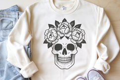 Floral Skull SVG with Peony Flower Crown | Gothic Line Art Product Image 3