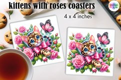 Cute Kitten with Pink Roses and Butterfly Coaster Design Product Image 1
