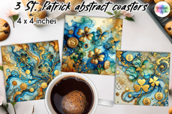 St. Patrick’s Day Clover Coasters, Alcohol Ink Shamrocks PNG Product Image 1