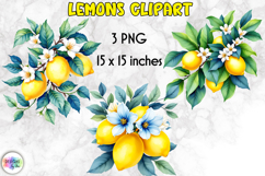 Watercolour Lemon Clipart, Vibrant Lemons PNG Product Image 1