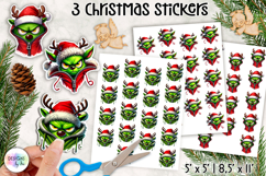 Christmas Grumpy Stickers, Funny Green Character Holiday Product Image 1